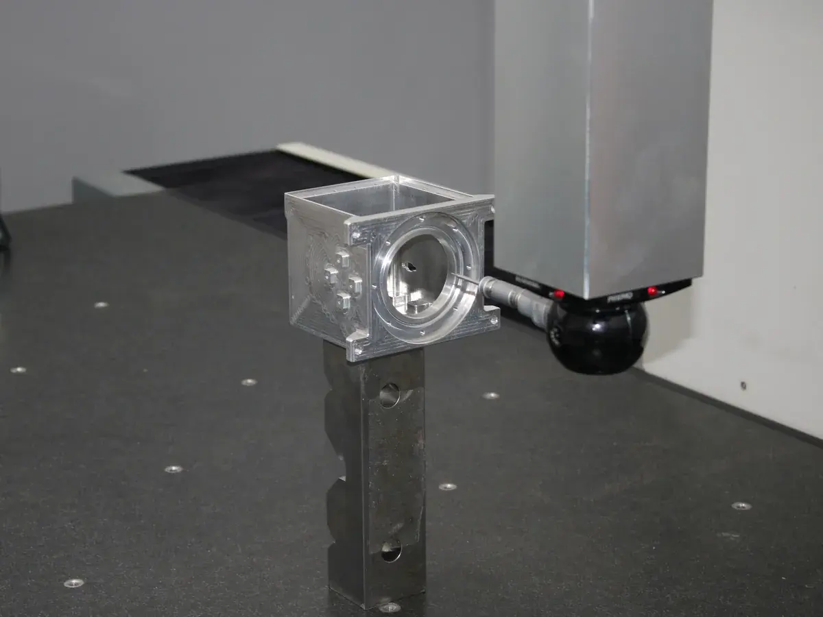 Machined aluminium part measured with the CMM probe
