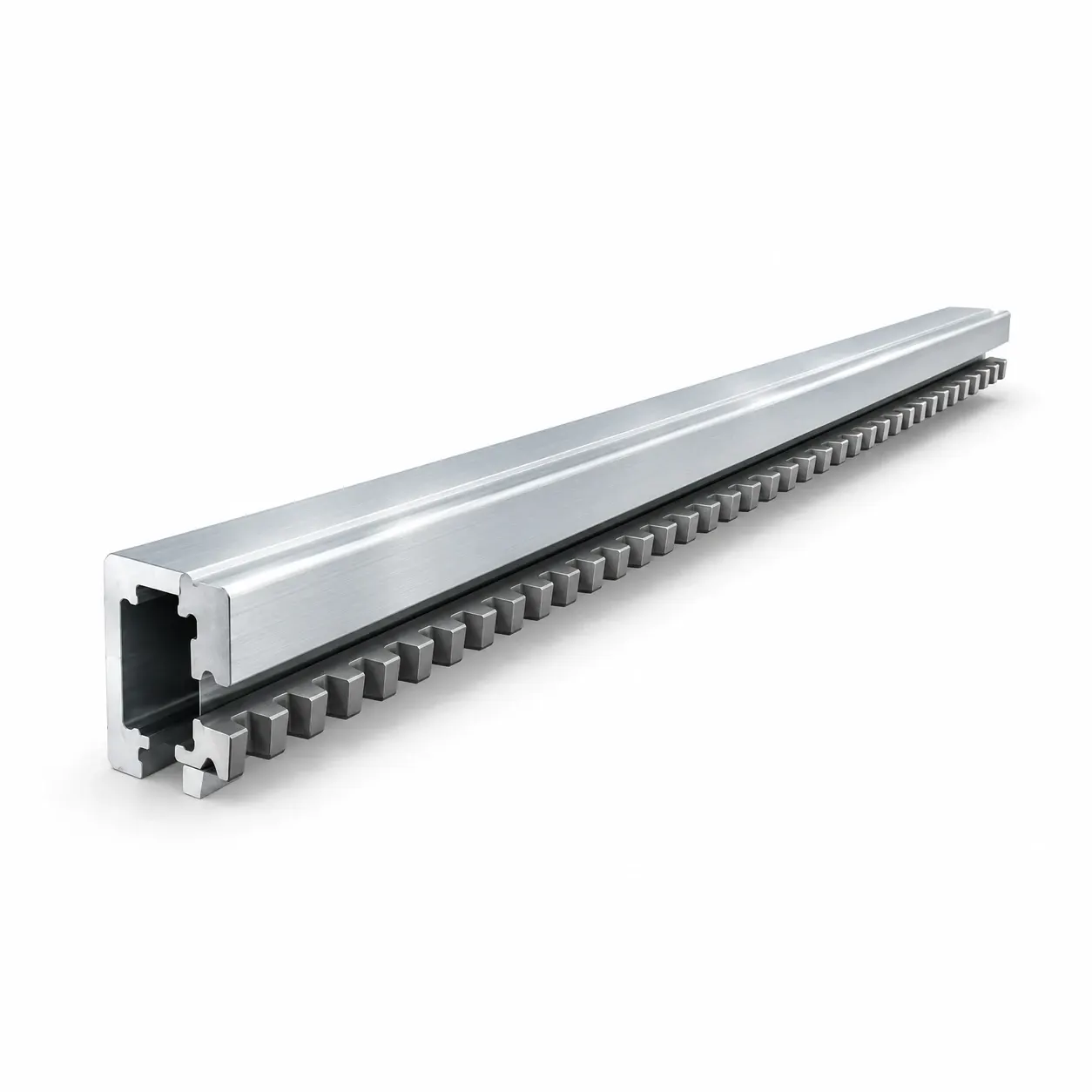 Rack rail — Aluminium profile, rack teeth on the side face, grooved section