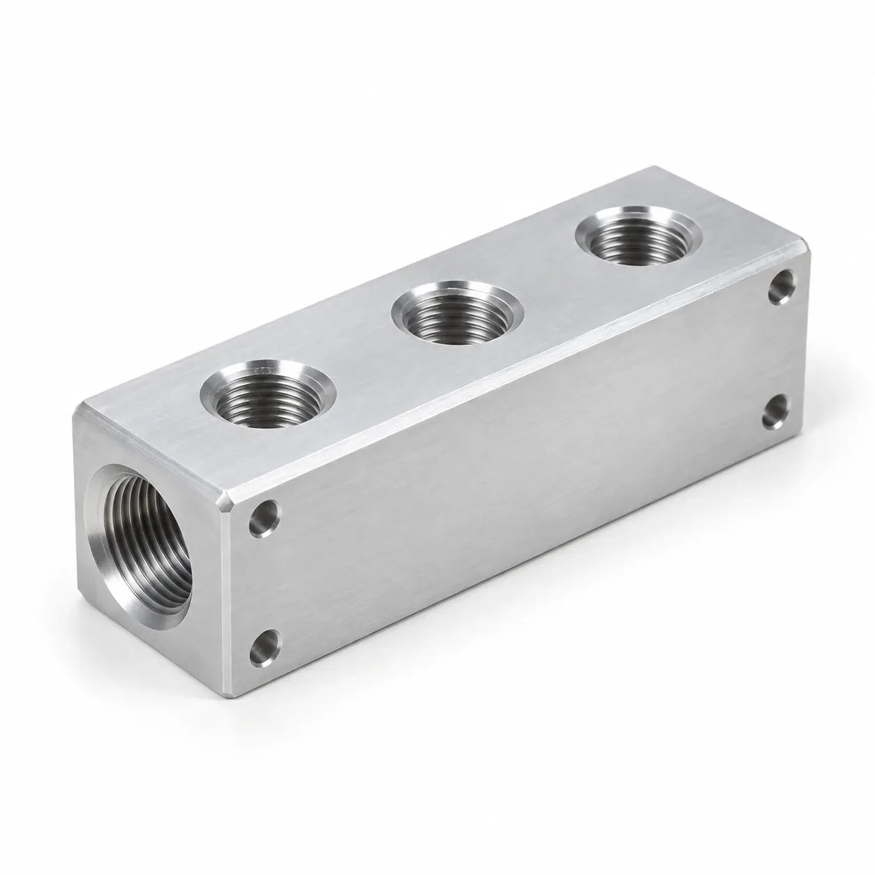 Coolant distribution block — Aluminium and stainless steel, threaded-port manifold